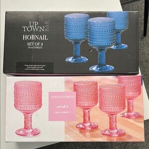 Up Town Bar Hobnail Goblet Set - Blue and Pink